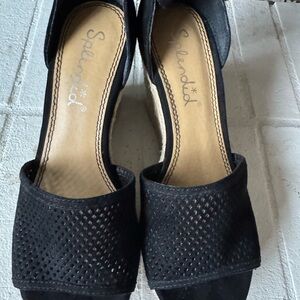Splendid Black Perforated Wedge Sandals